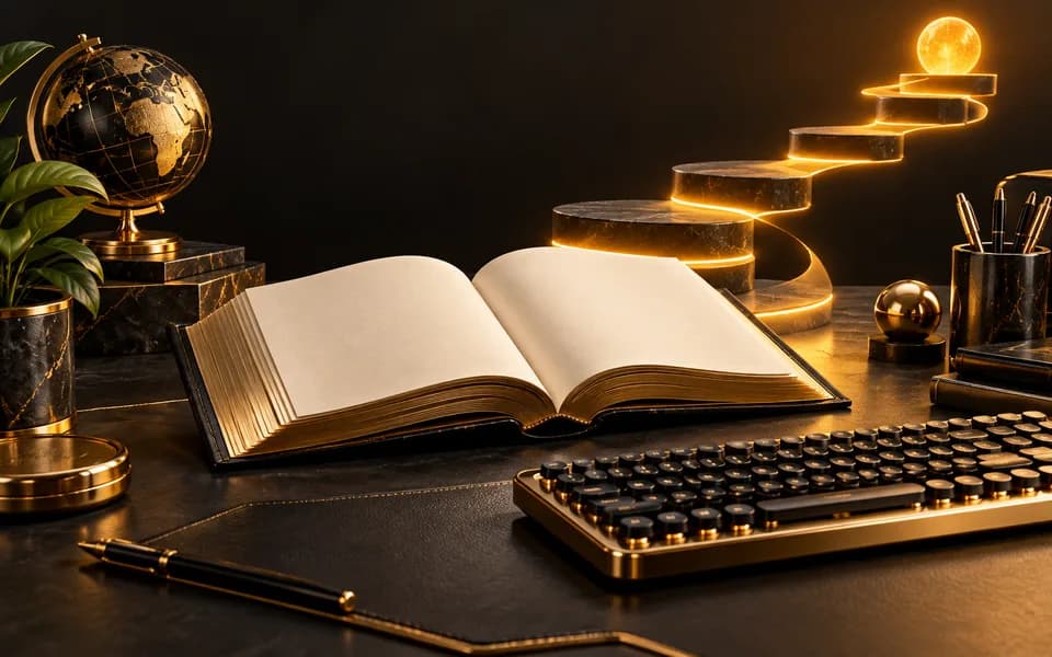 Open book, keyboard and a pathway of learning steps