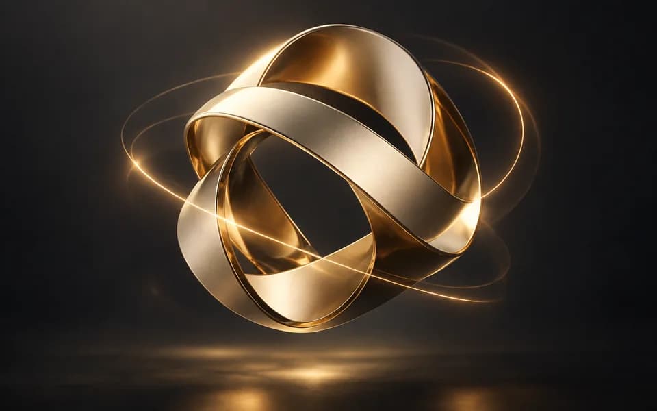 Abstract gold emblem surrounded by cinematic amber light trails